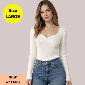 NEW w TAGS 🏷️ 3/for $15 🍒Women's Sweetheart Ribbed Sweater (Size Large)